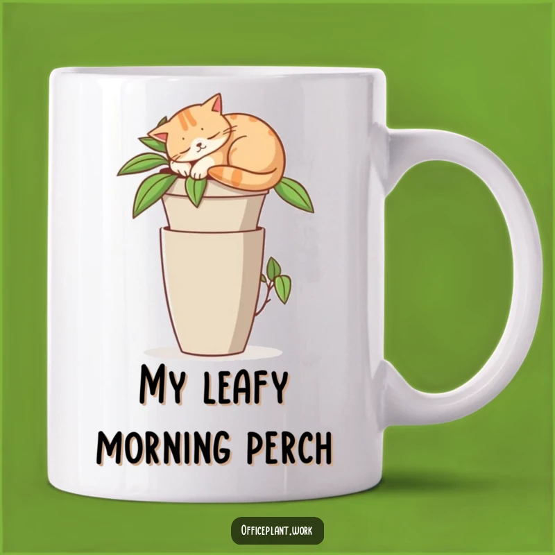 Funny Cat Napping Mug - Adorable Office Plant Snoozer Gift