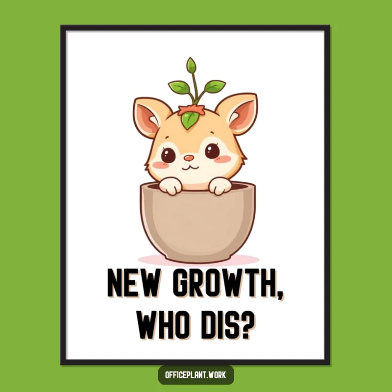 Funny Curious Animal Digital Art, Sprout Peeking Printable Wall Decor, Hilarious Gift