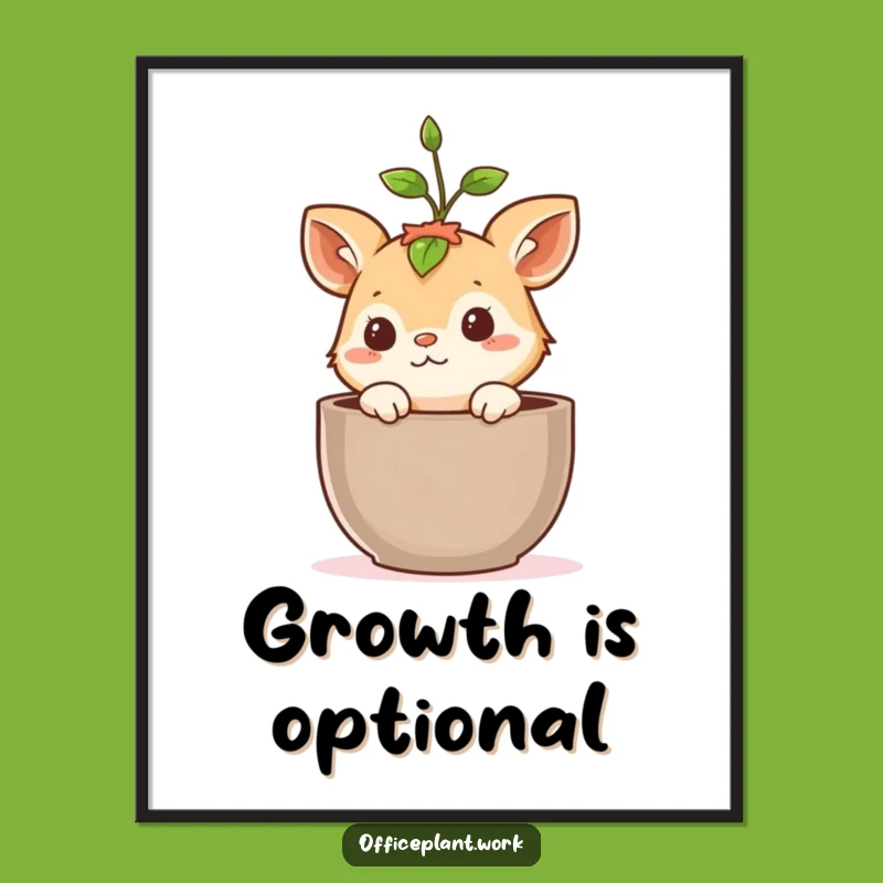 Funny Curious Animal Poster, Adorable Sprout Peeking Art, Hilarious Plant Decor Gift