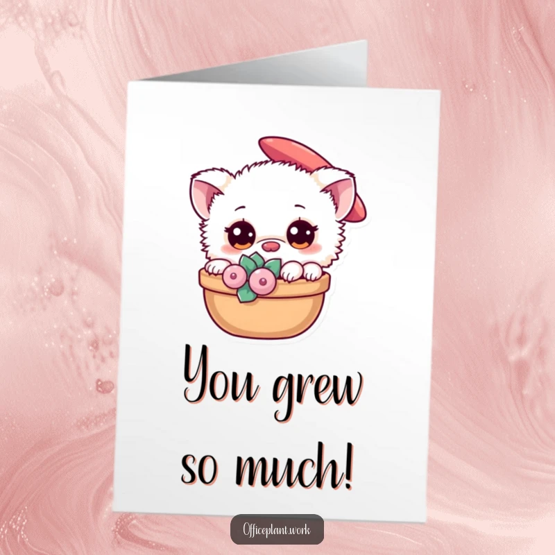 Funny Free Printable Fuzzy Creature Congratulations Card, a cute fuzzy creature peeking from a plant, perfect for celebrating achievements.