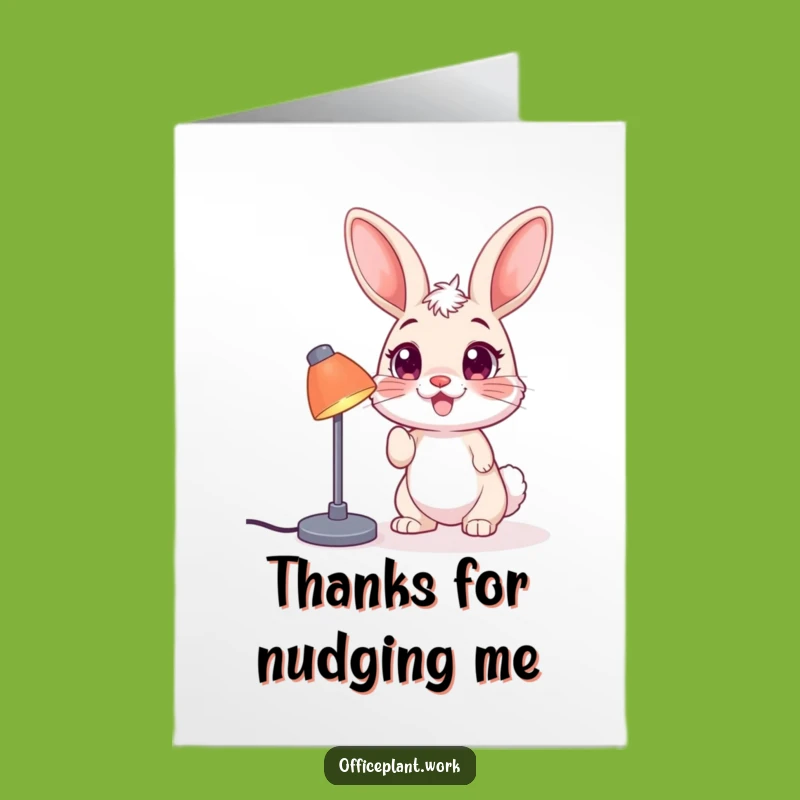 Free Printable Thank You Card: Funny Bunny Nudging Lamp, Downloadable Greeting for a Bright Appreciation