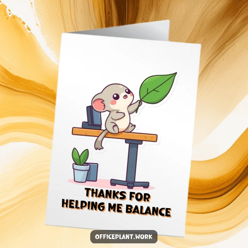 Funny Free Printable Thank You Creature Card, a playful creature reaching for a leaf, perfect for print-at-home gratitude.
