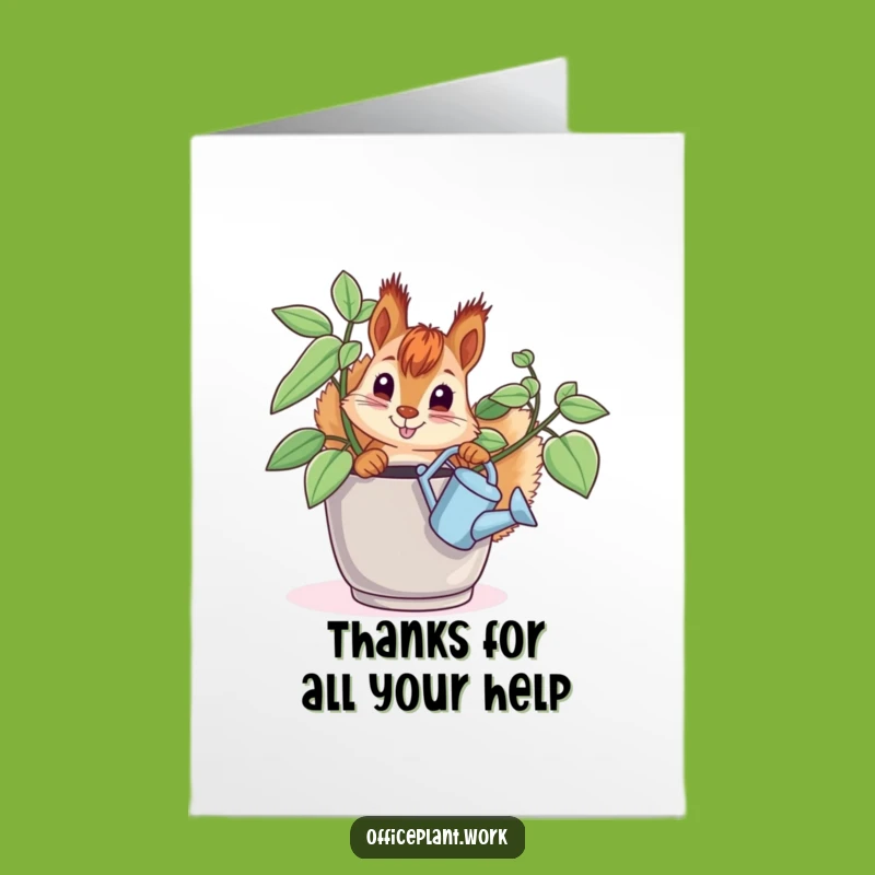 Free Printable Thank You Card: Funny Squirrel Watering Plant, Downloadable Greeting for a Grateful Gesture