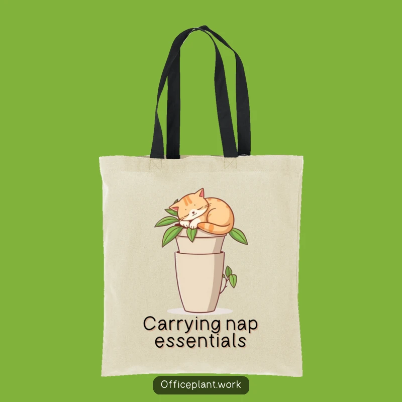 Funny Cat Plant Tote Bag - Stylish Office Napper Gift